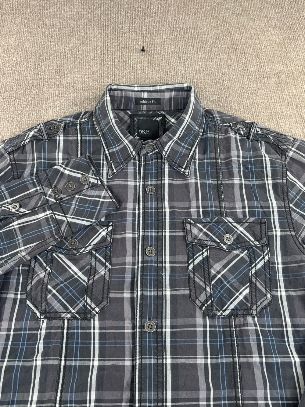 BKE Buckle Mens Large Athletic Fit Plaid Long Sleeve Button Up Shirt Black